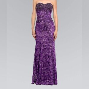 Aspeed Strapless Purple Floral Gown sequins lace sz M